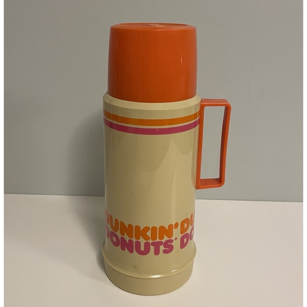 Vintage 1980's DUNKIN DONUTS Thermos w/Glass‎ Liner, Lid, and Cover